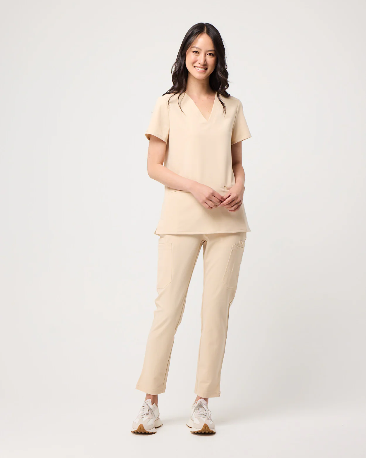 CLARISSA Skinny Leg Scrub Pants - Soft Beige | SLTECH™ - Image 3