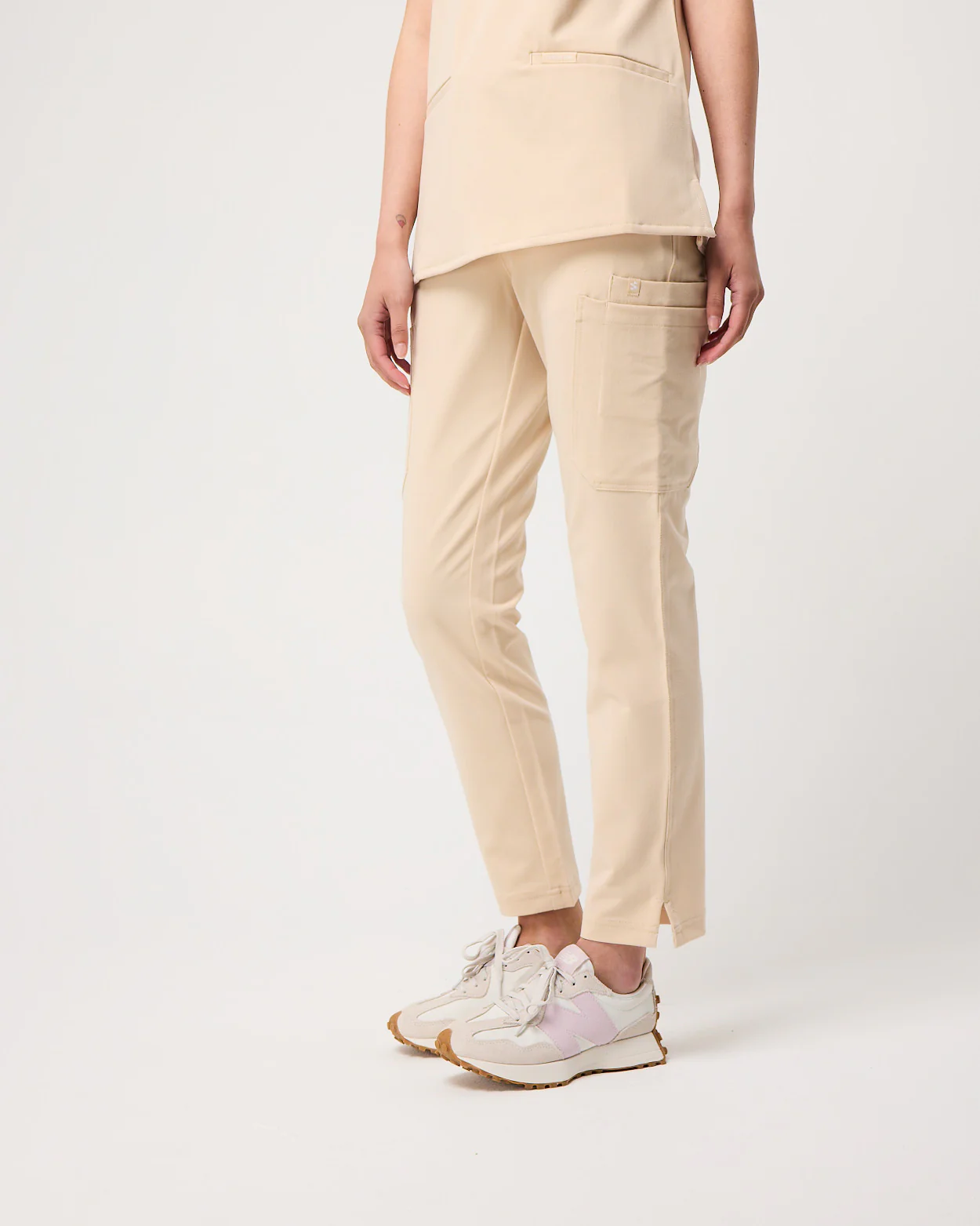 CLARISSA Skinny Leg Scrub Pants - Soft Beige | SLTECH™ - Image 5