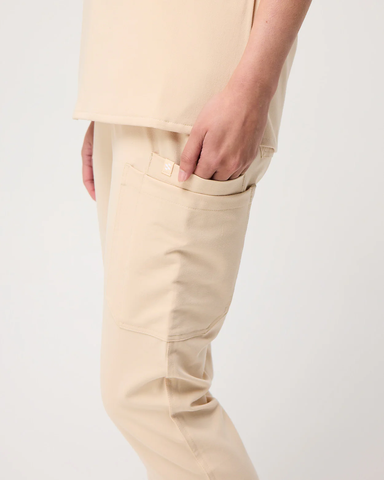 CLARISSA Skinny Leg Scrub Pants - Soft Beige | SLTECH™ - Image 6
