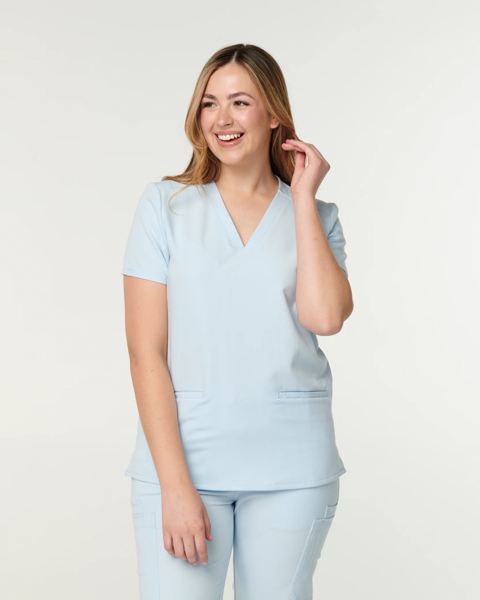 ELIZABETH Two Pocket Scrub Top - Powder Blue | SLTECH™ - Image 2