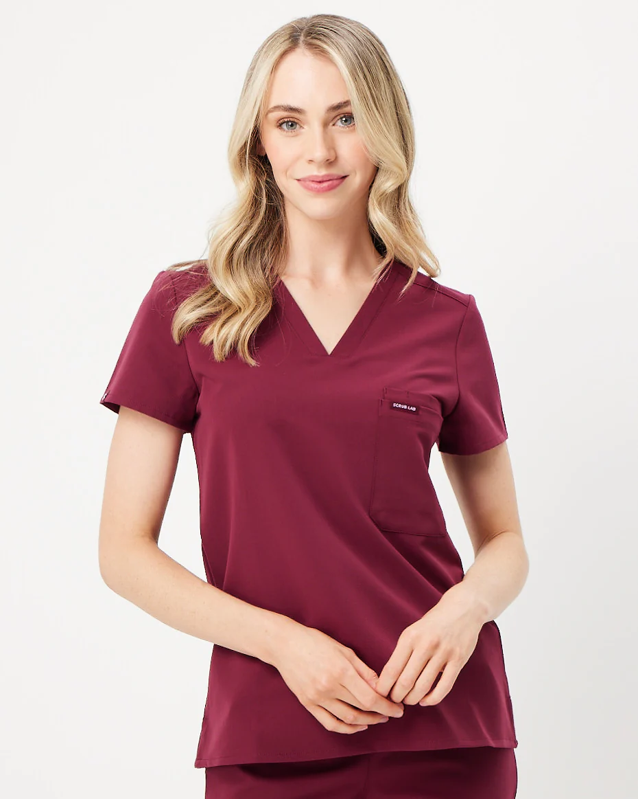 FLORENCE Three Chest Pocket Scrub Top - Maroon | SLTECH™
