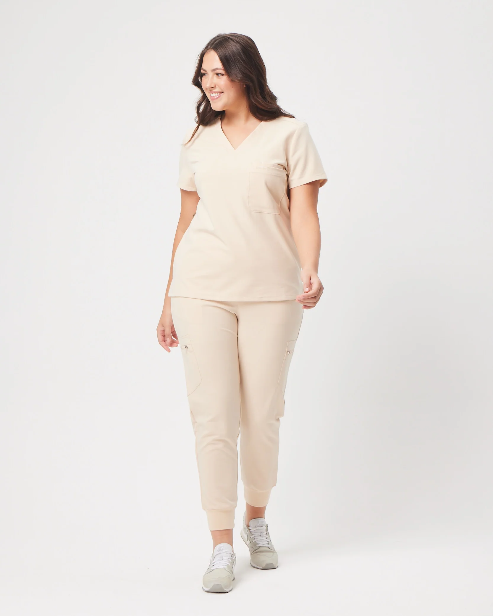 FLORENCE Three Chest Pocket Scrub Top- Soft Beige | SLTECH™ - Image 3