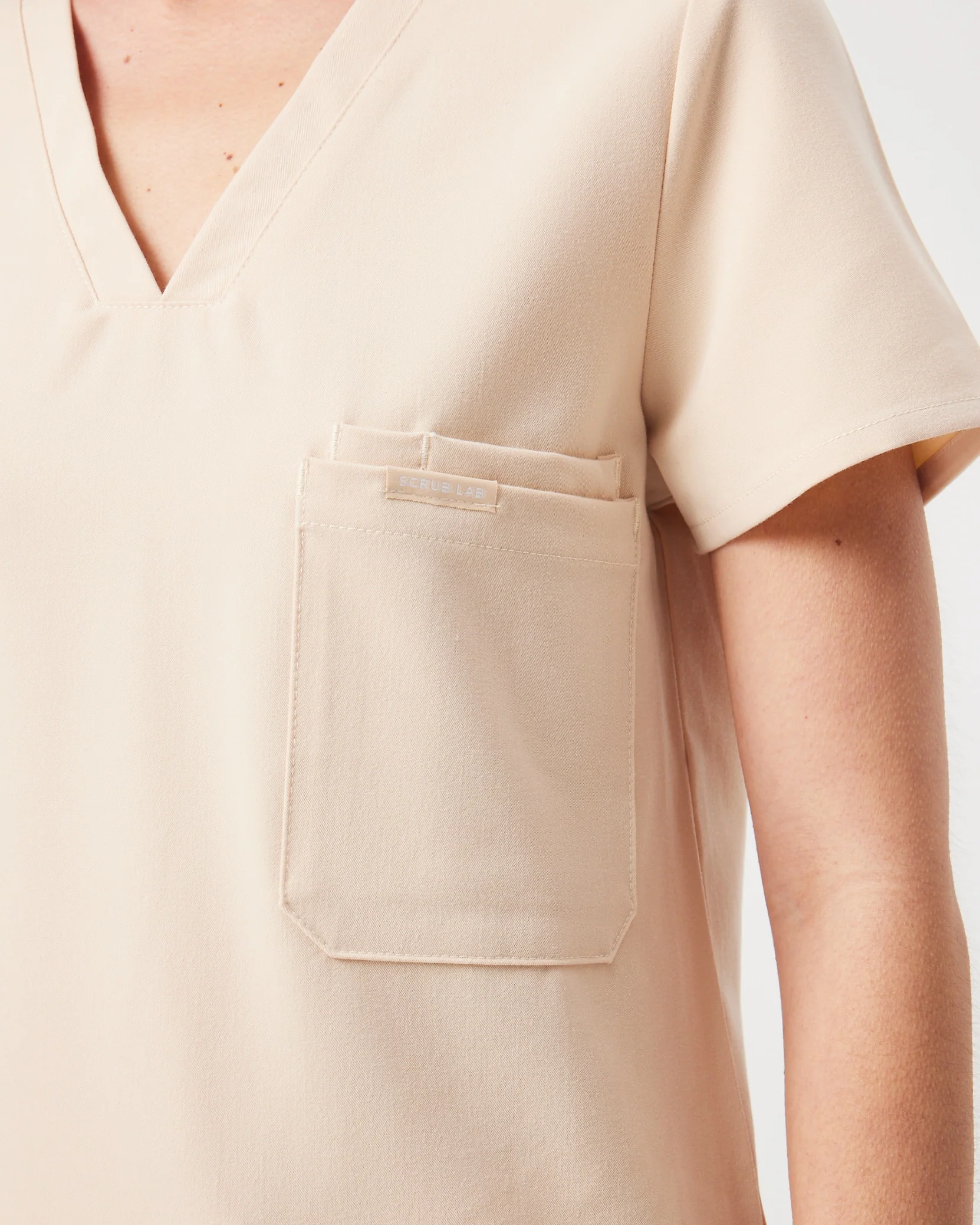FLORENCE Three Chest Pocket Scrub Top- Soft Beige | SLTECH™ - Image 8