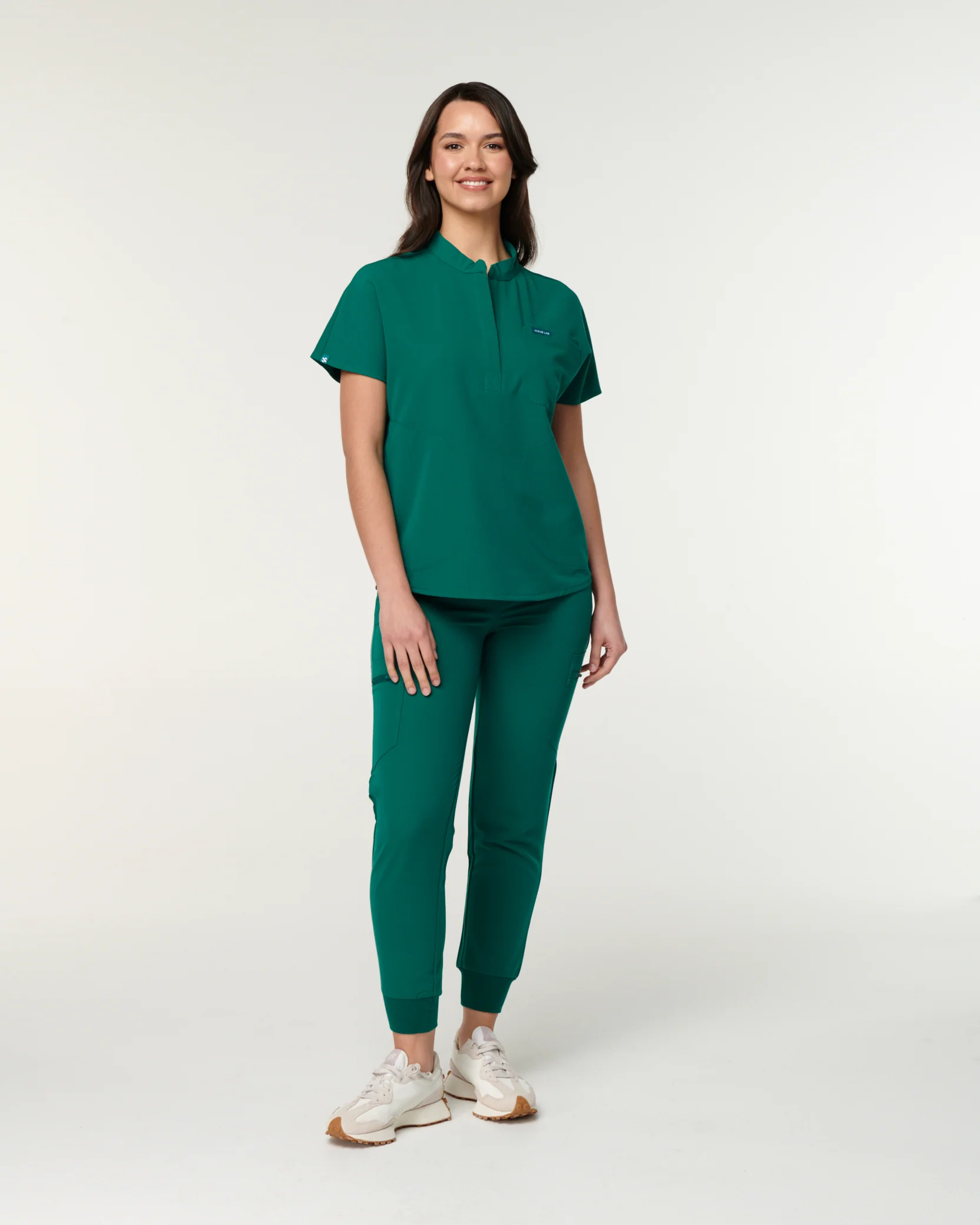 MABEL Mandarin Collar Scrub Top - Hunter Green | SLTECH™ - Image 4