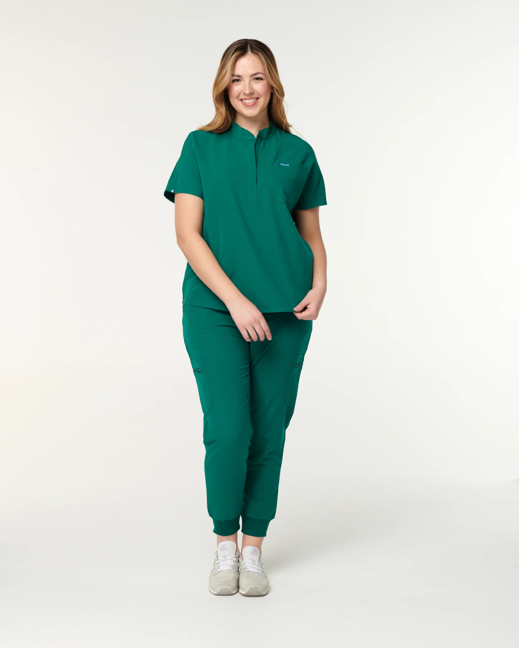 MABEL Mandarin Collar Scrub Top - Hunter Green | SLTECH™ - Image 5