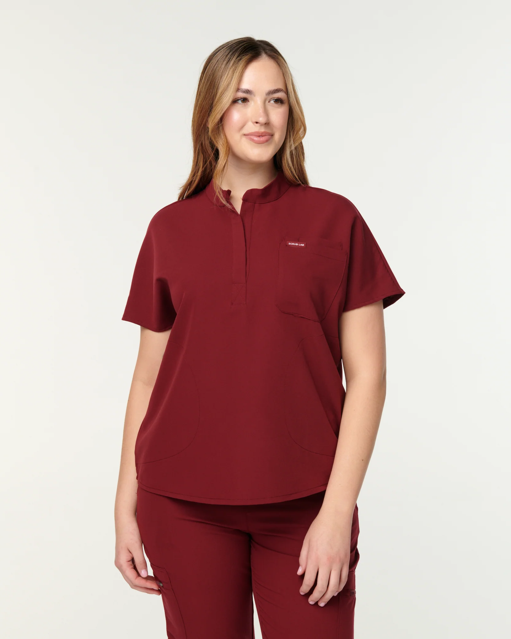 MABEL Mandarin Collar Scrub Top - Maroon | SLTECH™ - Image 2