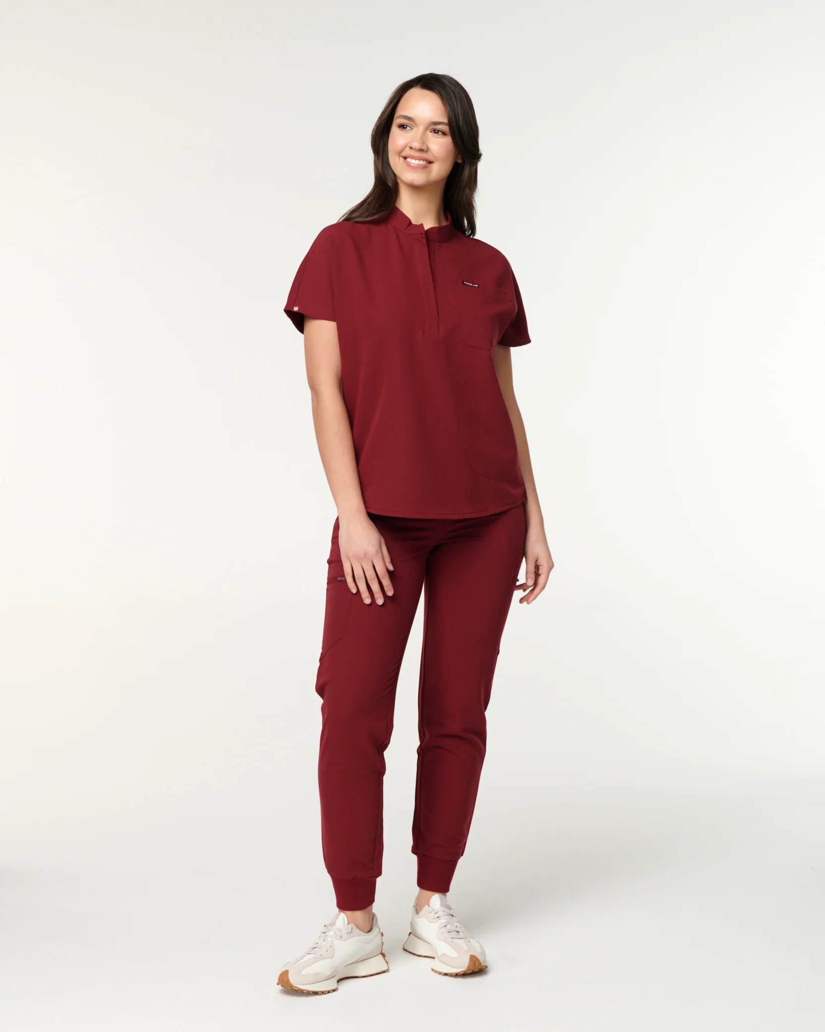 MABEL Mandarin Collar Scrub Top - Maroon | SLTECH™ - Image 3