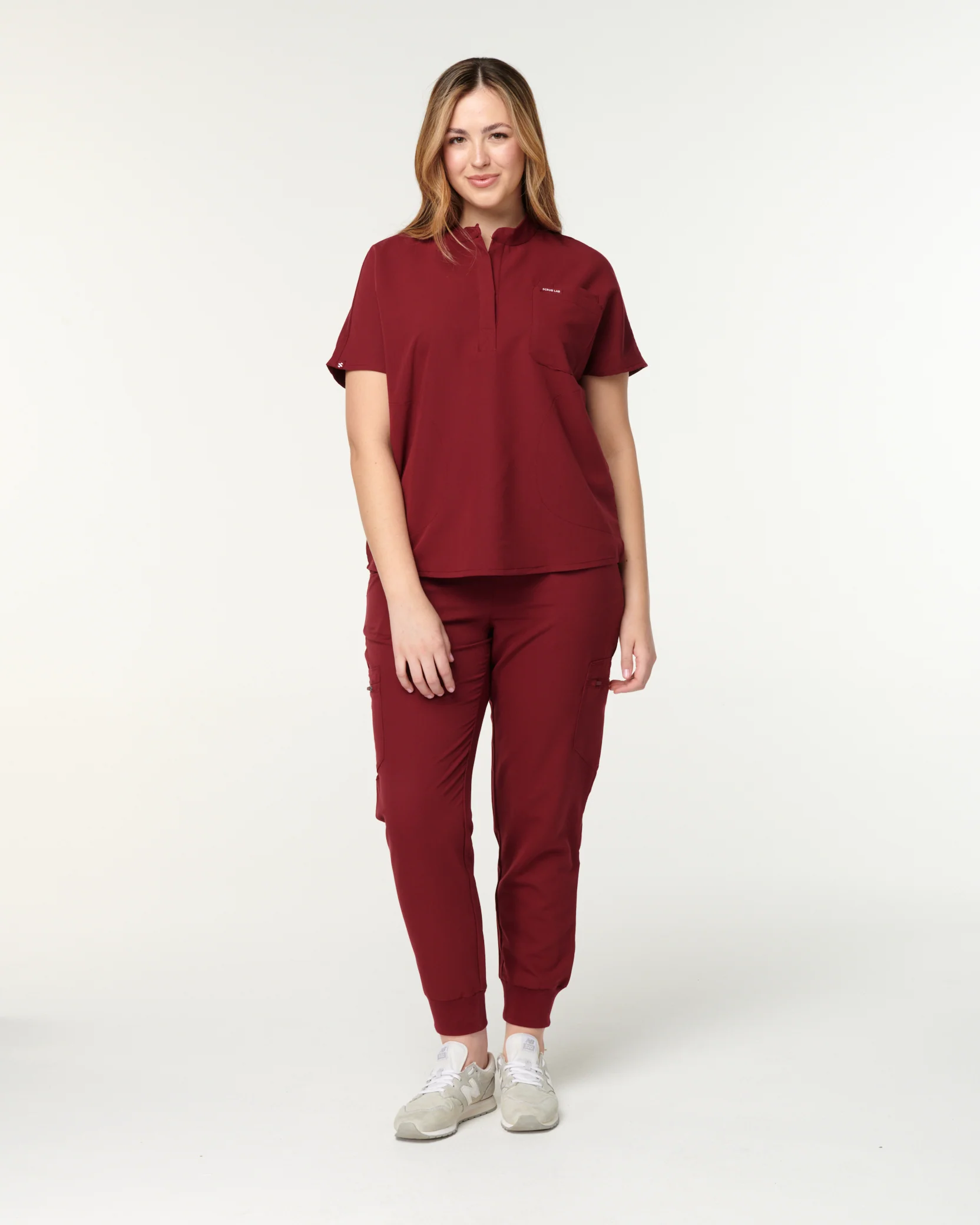 MABEL Mandarin Collar Scrub Top - Maroon | SLTECH™ - Image 4