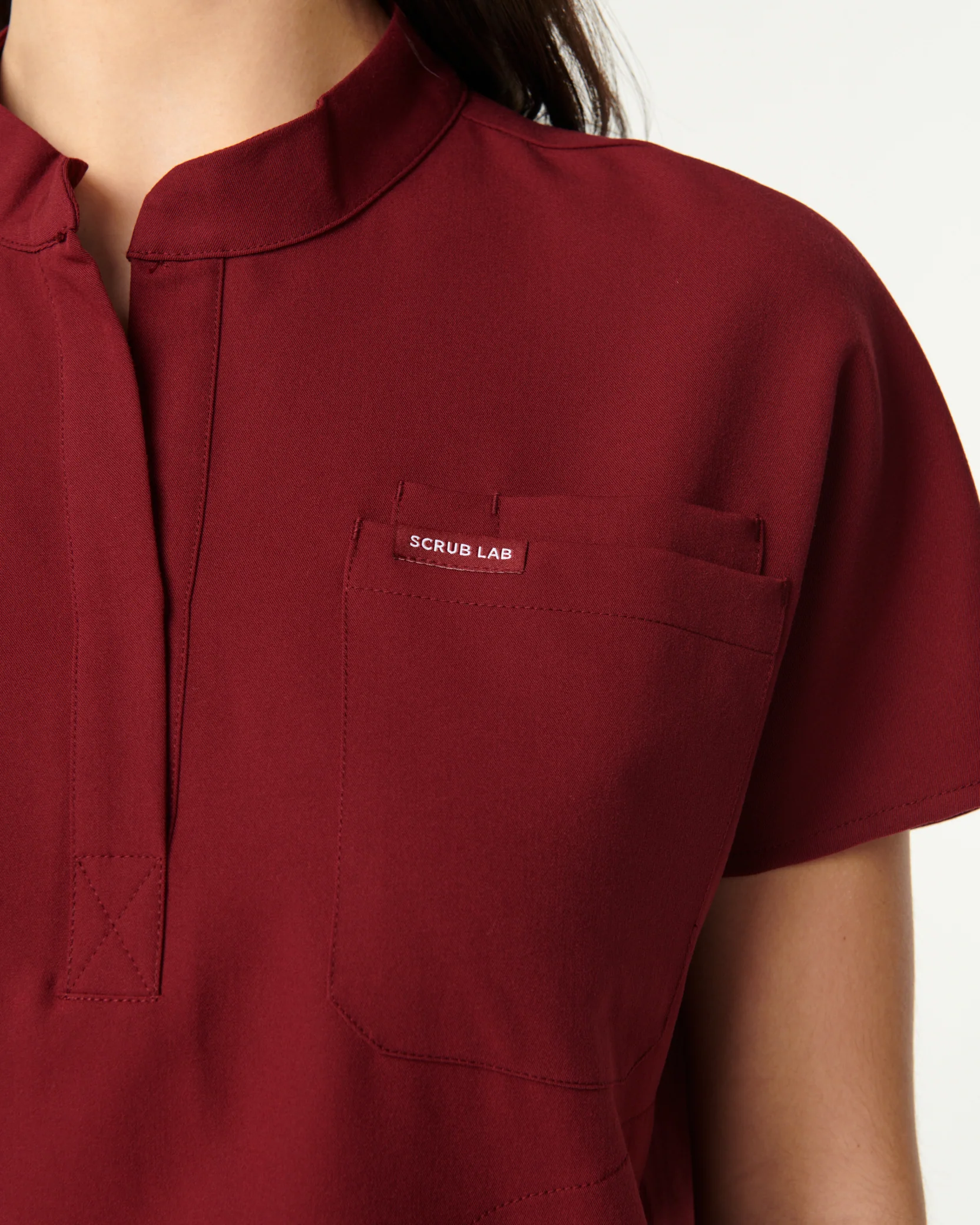 MABEL Mandarin Collar Scrub Top - Maroon | SLTECH™ - Image 8