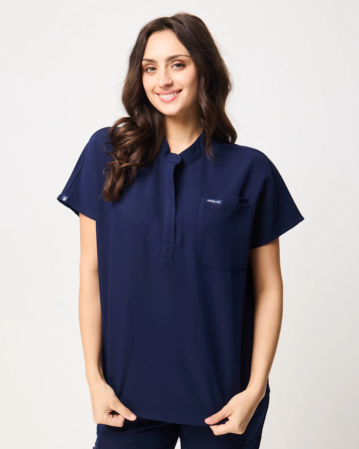 MABEL Mandarin Collar Scrub Top - Navy | SLTECH™ - Image 4