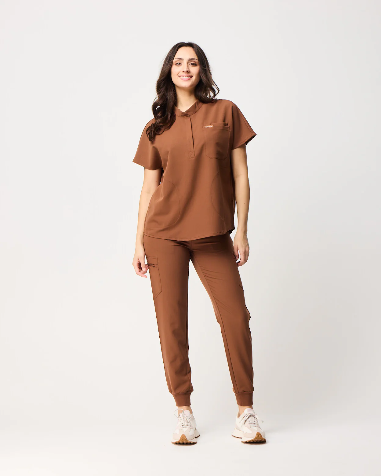MABEL Mandarin Collar Scrub Top - Pecan Brown | SLTECH™ - Image 4