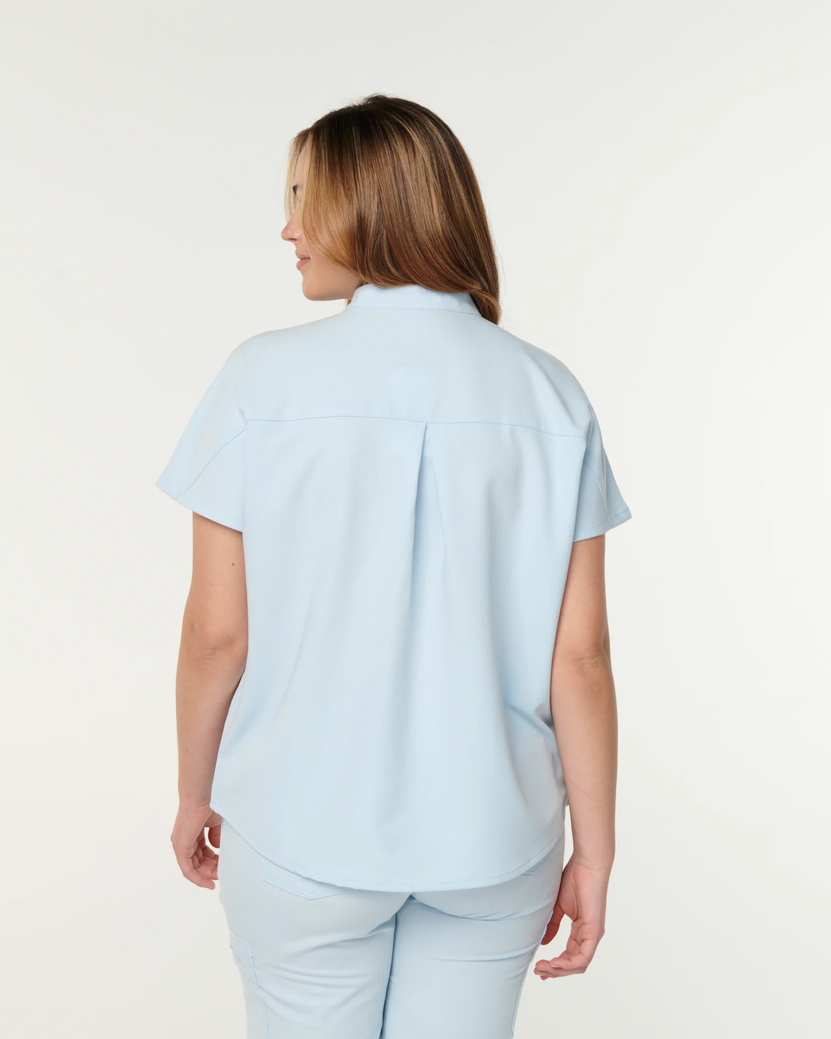 MABEL Mandarin Collar Scrub Top - Powder Blue | SLTECH™ - Image 3