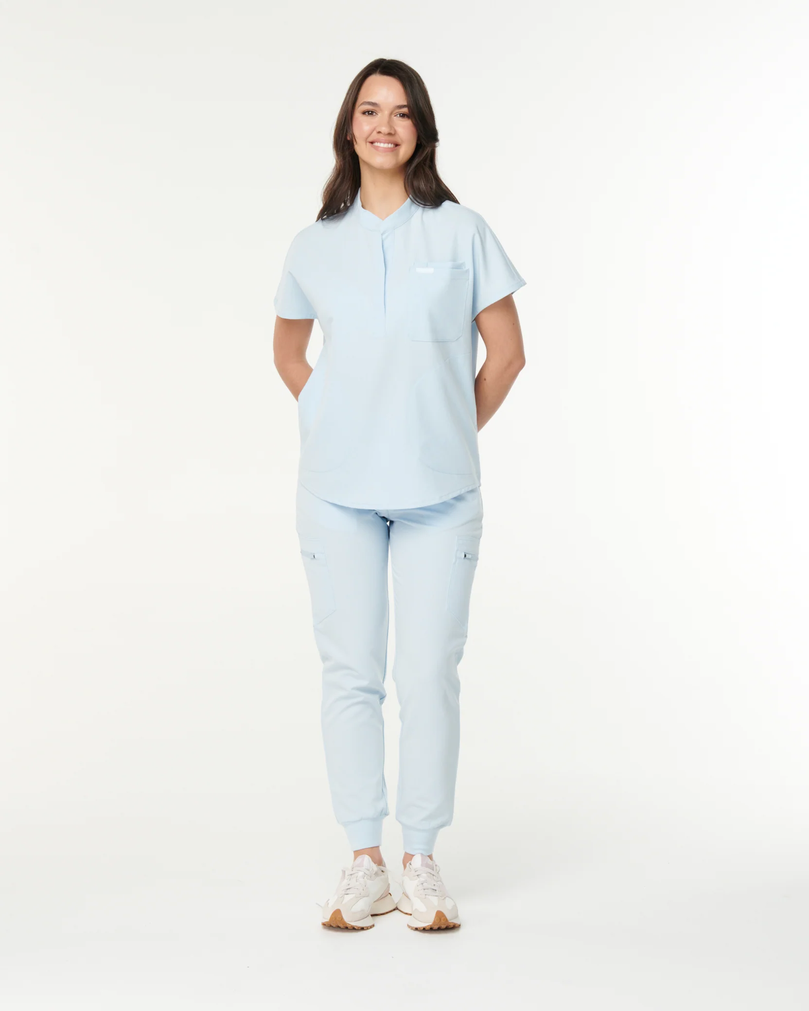MABEL Mandarin Collar Scrub Top - Powder Blue | SLTECH™ - Image 4