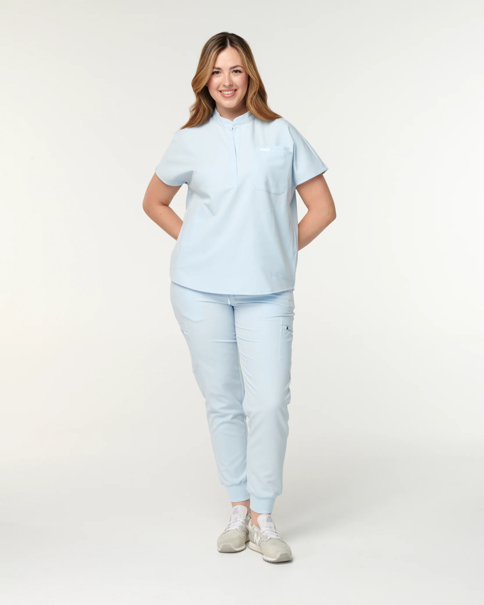 MABEL Mandarin Collar Scrub Top - Powder Blue | SLTECH™ - Image 5