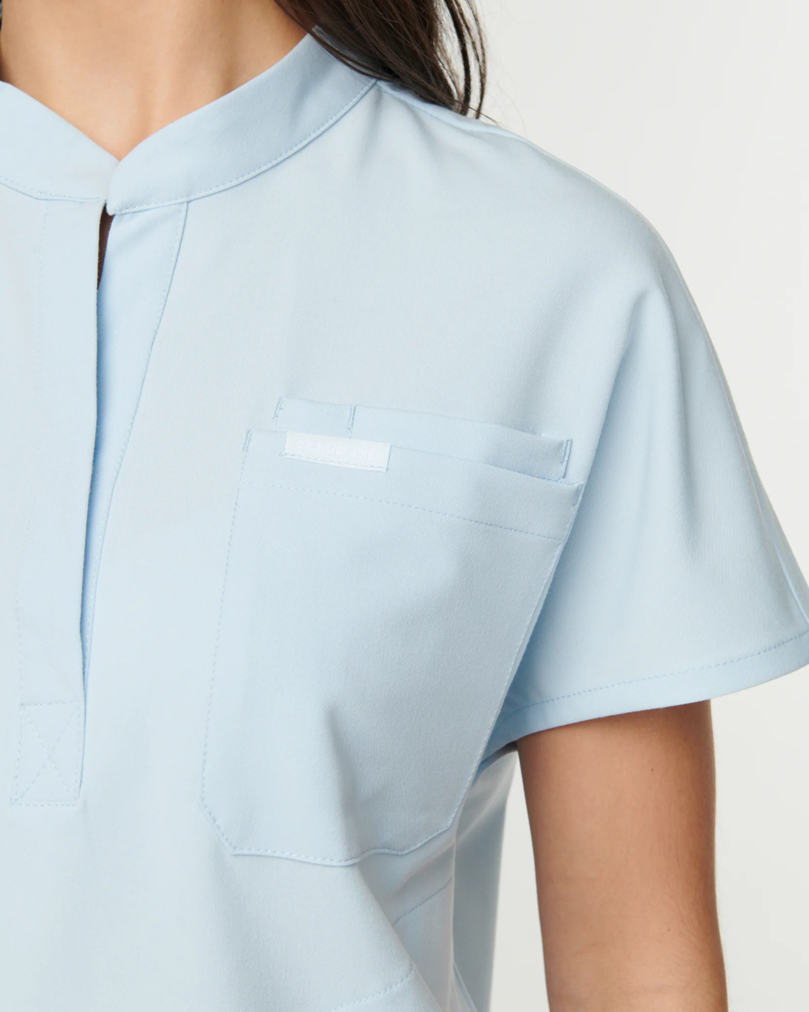 MABEL Mandarin Collar Scrub Top - Powder Blue | SLTECH™ - Image 8