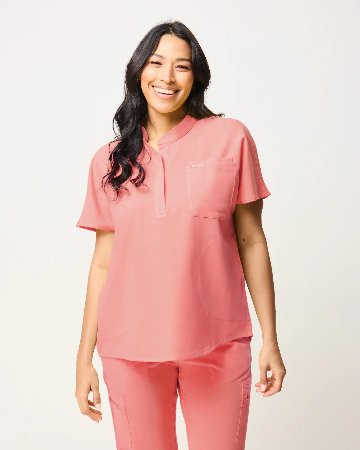 MABEL Mandarin Collar Scrub Top - Peach Quartz | SLTECH™ - Image 3