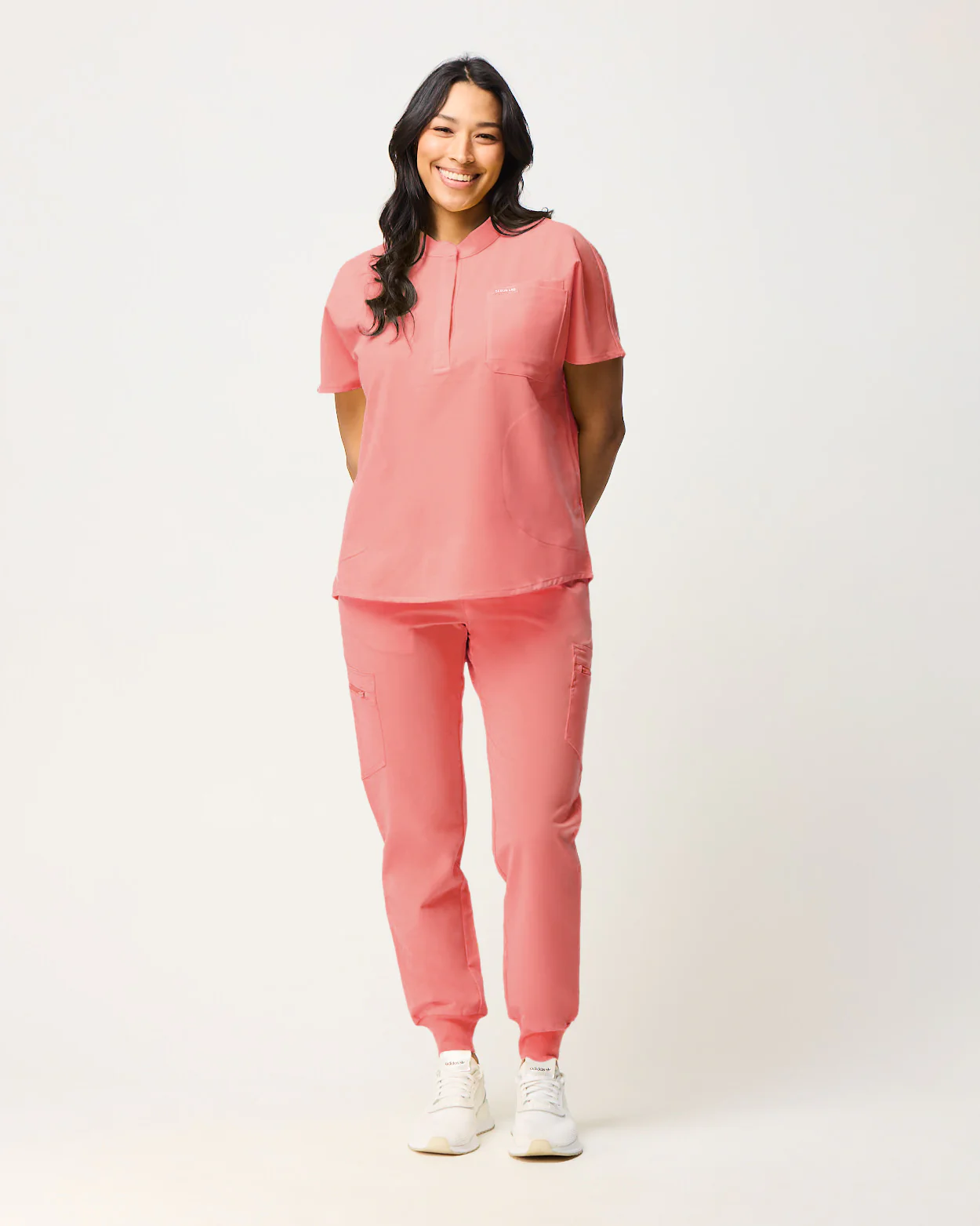 MABEL Mandarin Collar Scrub Top - Peach Quartz | SLTECH™ - Image 4