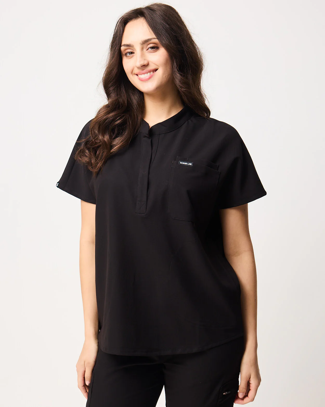 MABEL Mandarin Collar Scrub Top - Black | SLTECH™