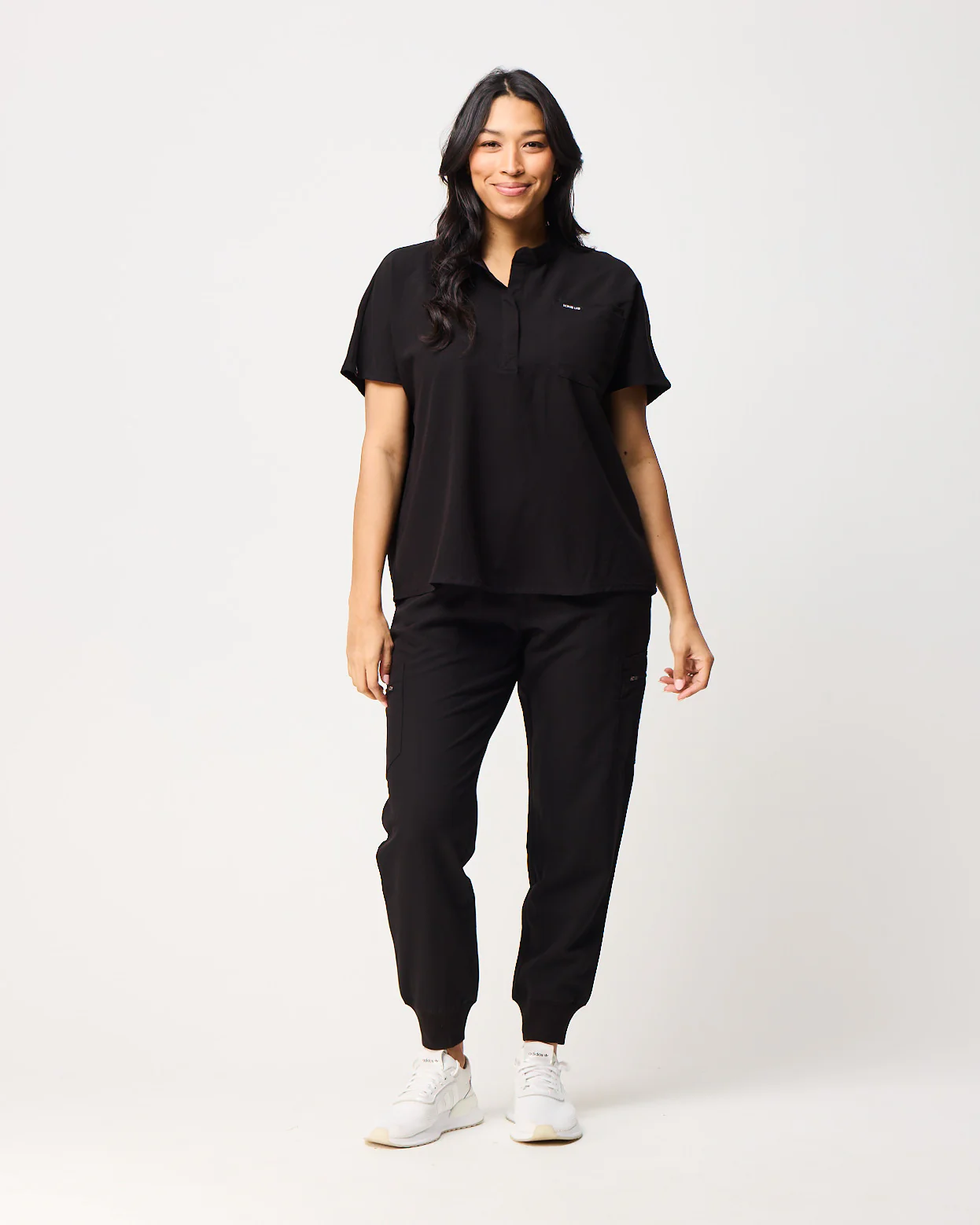 MABEL Mandarin Collar Scrub Top - Black | SLTECH™ - Image 2